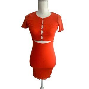 WHITE FOX  Orange Bodycon Cutout Stretch Dress Size XS